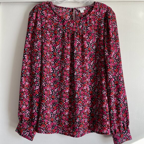 J. Crew Womens Top Pink Floral Peasant Blouse Size S Long Sleeve Keyhole Back - Picture 7 of 12
